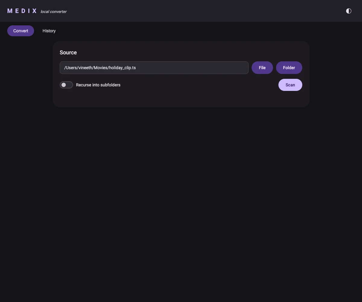 Medix GUI source screen